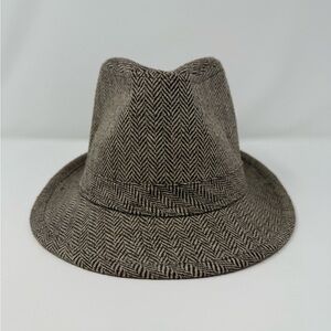 Elegant Brown Herringbone Fedora Hat- One size - Brand unknown